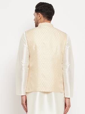 White Silk Blend Nehru Jacket 3