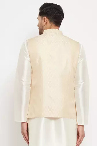 White Silk Blend Nehru Jacket
