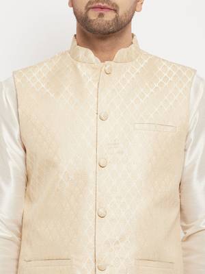 White Silk Blend Nehru Jacket 4