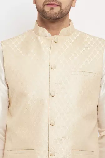 White Silk Blend Nehru Jacket