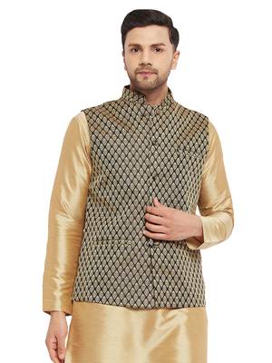 Black Silk Blend Nehru Jacket 1