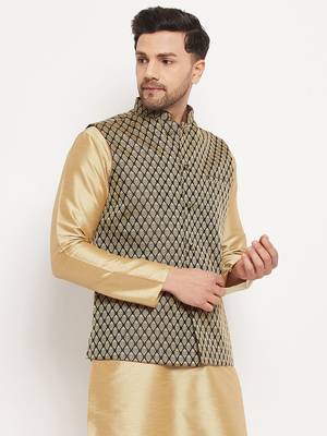 Black Silk Blend Nehru Jacket 2