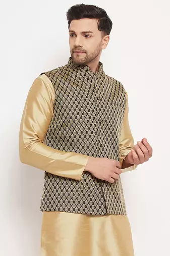 Black Silk Blend Nehru Jacket