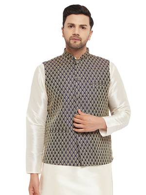 Blue Silk Blend Nehru Jacket 1