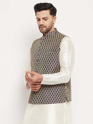 Blue Silk Blend Nehru Jacket 2