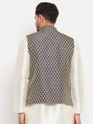 Blue Silk Blend Nehru Jacket 3
