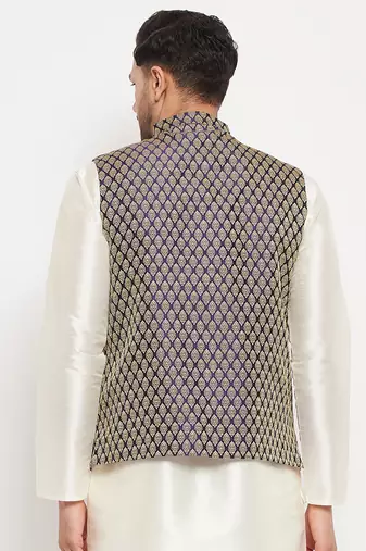 Blue Silk Blend Nehru Jacket
