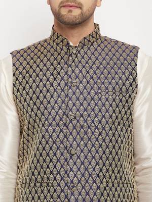 Blue Silk Blend Nehru Jacket 4