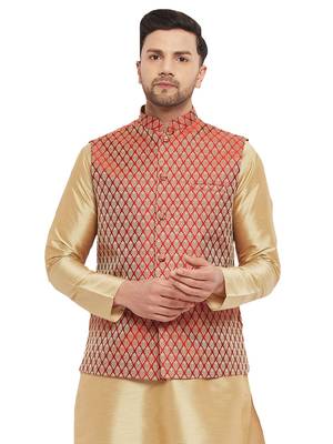 Maroon Silk Blend Nehru Jacket 1