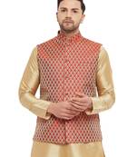 Maroon Silk Blend Nehru Jacket
