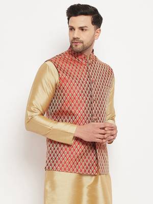 Maroon Silk Blend Nehru Jacket 2