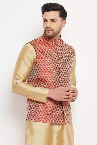 Maroon Silk Blend Nehru Jacket