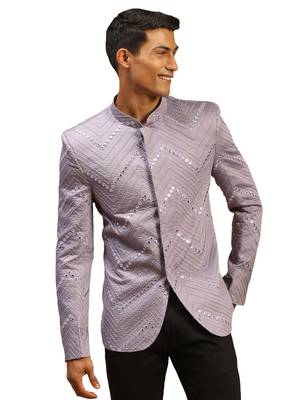 purple viscose mirror work jodhpuri coat 1