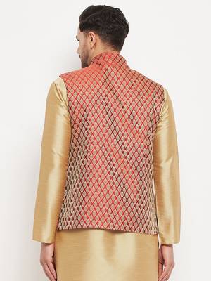 Maroon Silk Blend Nehru Jacket 3