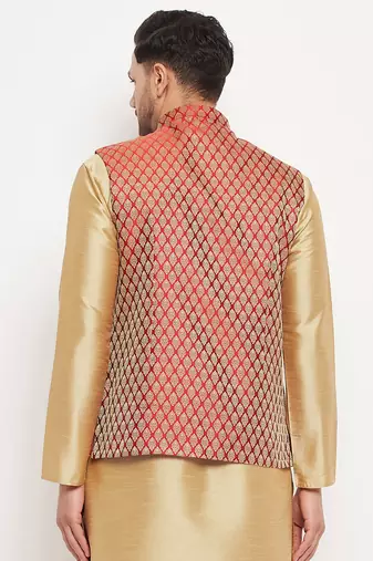 Maroon Silk Blend Nehru Jacket