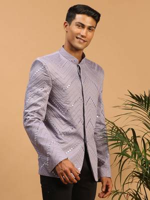 purple viscose mirror work jodhpuri coat 2