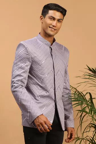 purple viscose mirror work jodhpuri coat