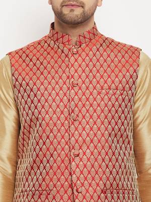 Maroon Silk Blend Nehru Jacket 4