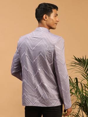 purple viscose mirror work jodhpuri coat 3