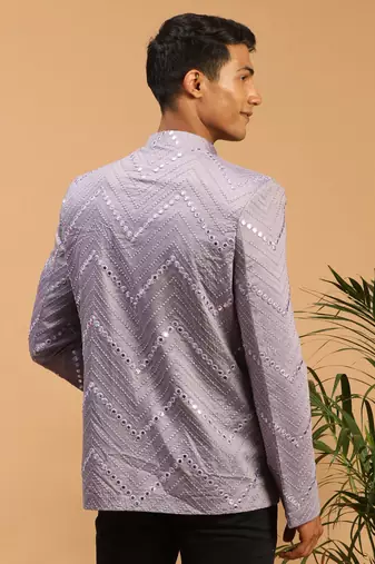 purple viscose mirror work jodhpuri coat