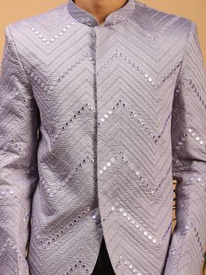 purple viscose mirror work jodhpuri coat 4