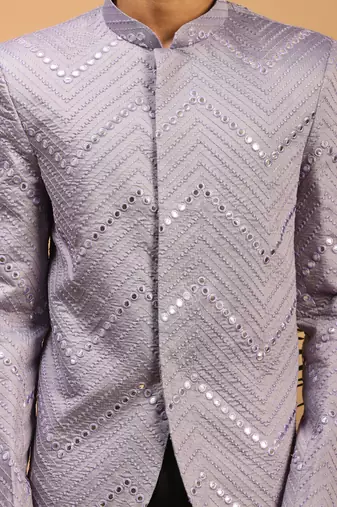 purple viscose mirror work jodhpuri coat