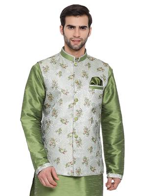 Men'S Green Cotton Silk Jacket 1