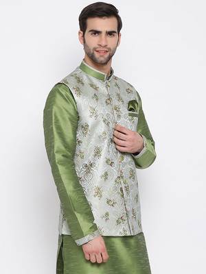 Men'S Green Cotton Silk Jacket 2