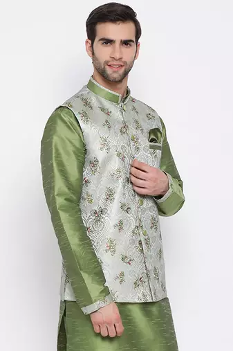 Men'S Green Cotton Silk Jacket