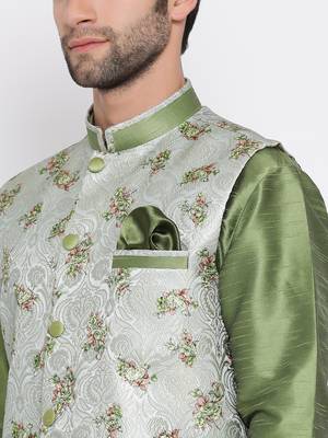 Men'S Green Cotton Silk Jacket 4