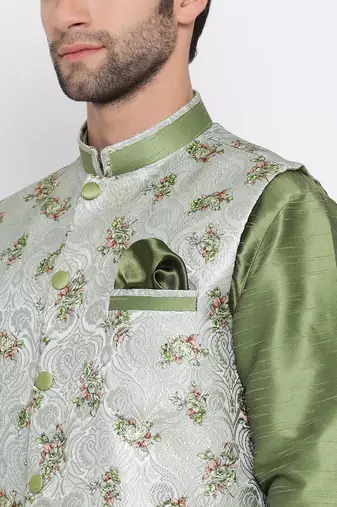 Men'S Green Cotton Silk Jacket