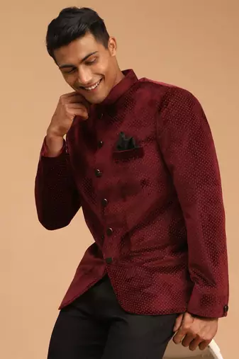 maroon velvet jodhpuri coat