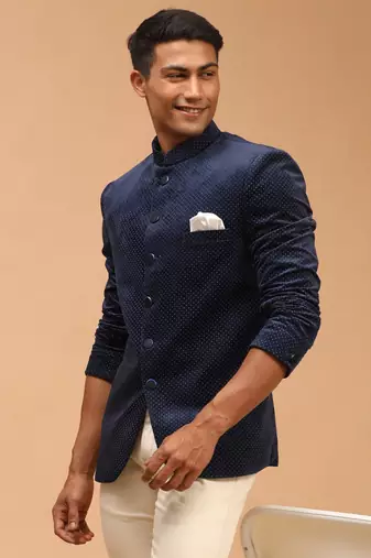 blue velvet jodhpuri coat