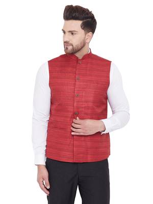 Maroon Silk Blend Nehru Jacket 1