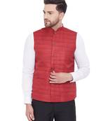 Maroon Silk Blend Nehru Jacket