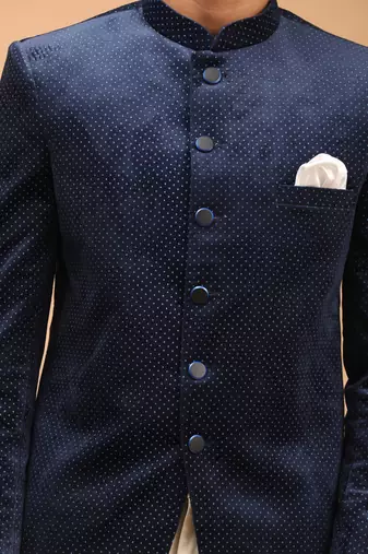 blue velvet jodhpuri coat