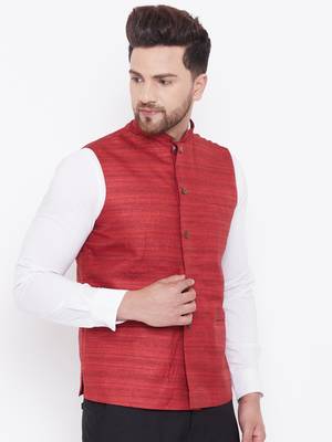 Maroon Silk Blend Nehru Jacket 2