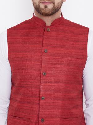 Maroon Silk Blend Nehru Jacket 3