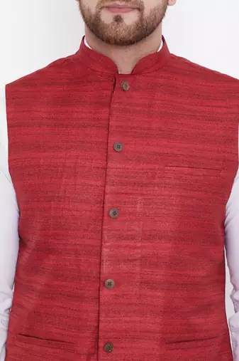 Maroon Silk Blend Nehru Jacket