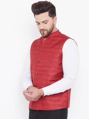 Maroon Silk Blend Nehru Jacket 4