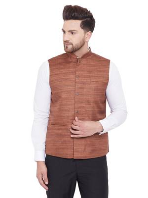Coffee Brown Silk Blend Nehru Jacket 1