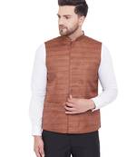 Coffee Brown Silk Blend Nehru Jacket