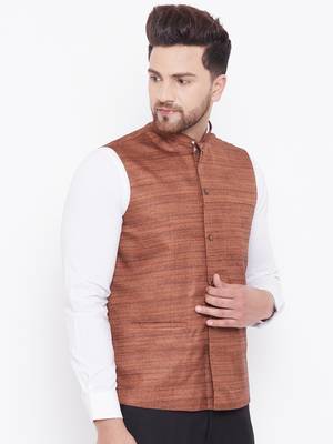 Coffee Brown Silk Blend Nehru Jacket 2