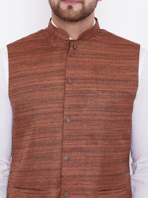 Coffee Brown Silk Blend Nehru Jacket 3