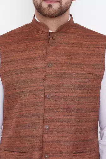 Coffee Brown Silk Blend Nehru Jacket