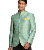 Green Silk Blend Brocade Mens' Jodhpuri Coat