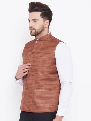 Coffee Brown Silk Blend Nehru Jacket 4