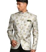 floral printed silk blend grey jodhpuri coat