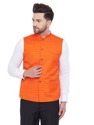 Orange Silk Blend Nehru Jacket 1