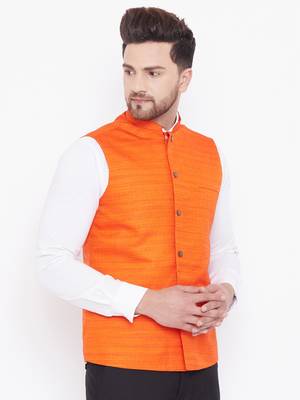 Orange Silk Blend Nehru Jacket 2